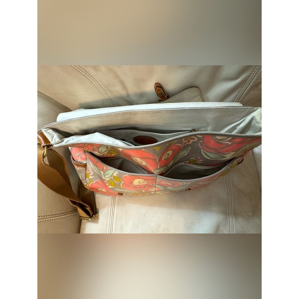 Fossil Messenger Bag Crossbody Coated Canvas Leather Trim Floral - Picture 14 of 16